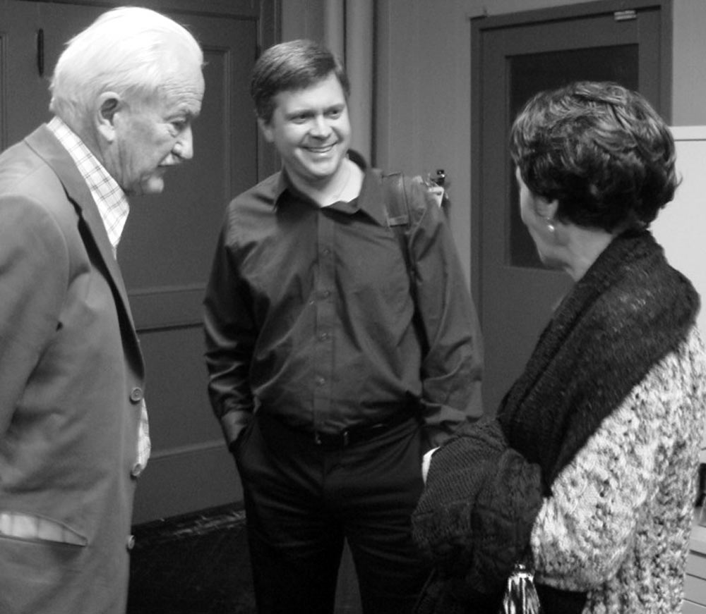 Ernst Mahle, Eric Lawson, and Cidinha Mahle before a concert of Mahle's music at Steinway Hall, New York City
